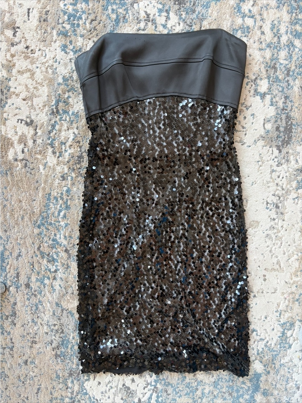 David Meister Black Strapless Sequin Cocktail Dress
